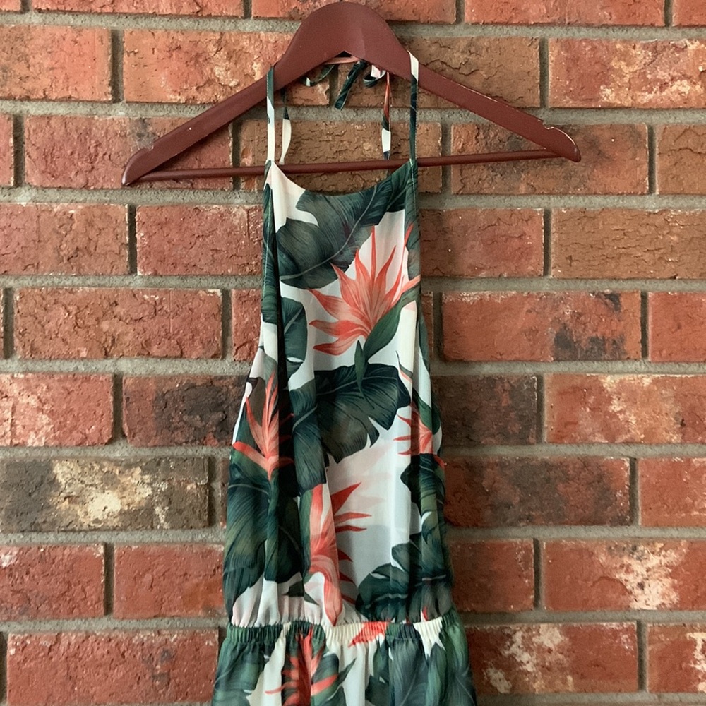 Show Me Your Mumu Coral Green Tropical Heather Halter Dress - Picture 3 of 10